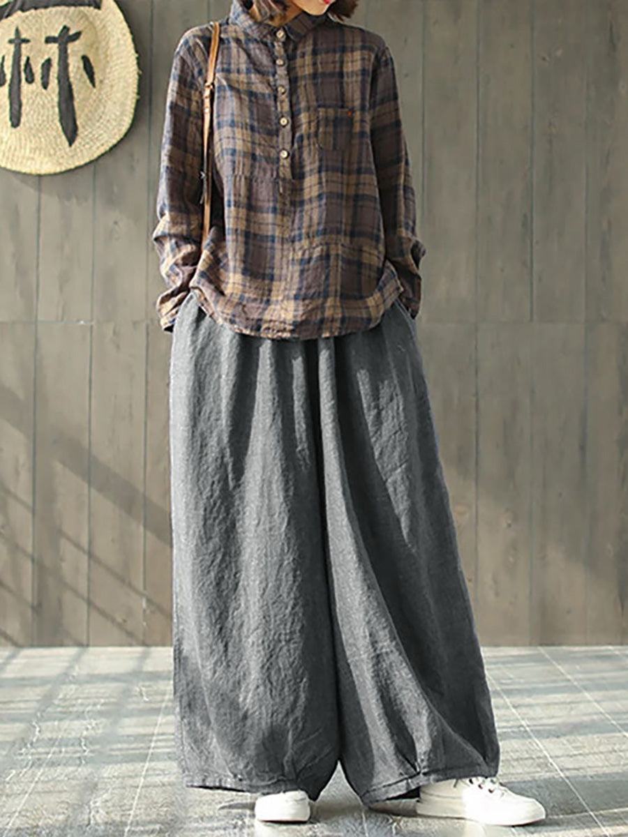 Plus Size Women's Wide Leg Pants Beige Linen