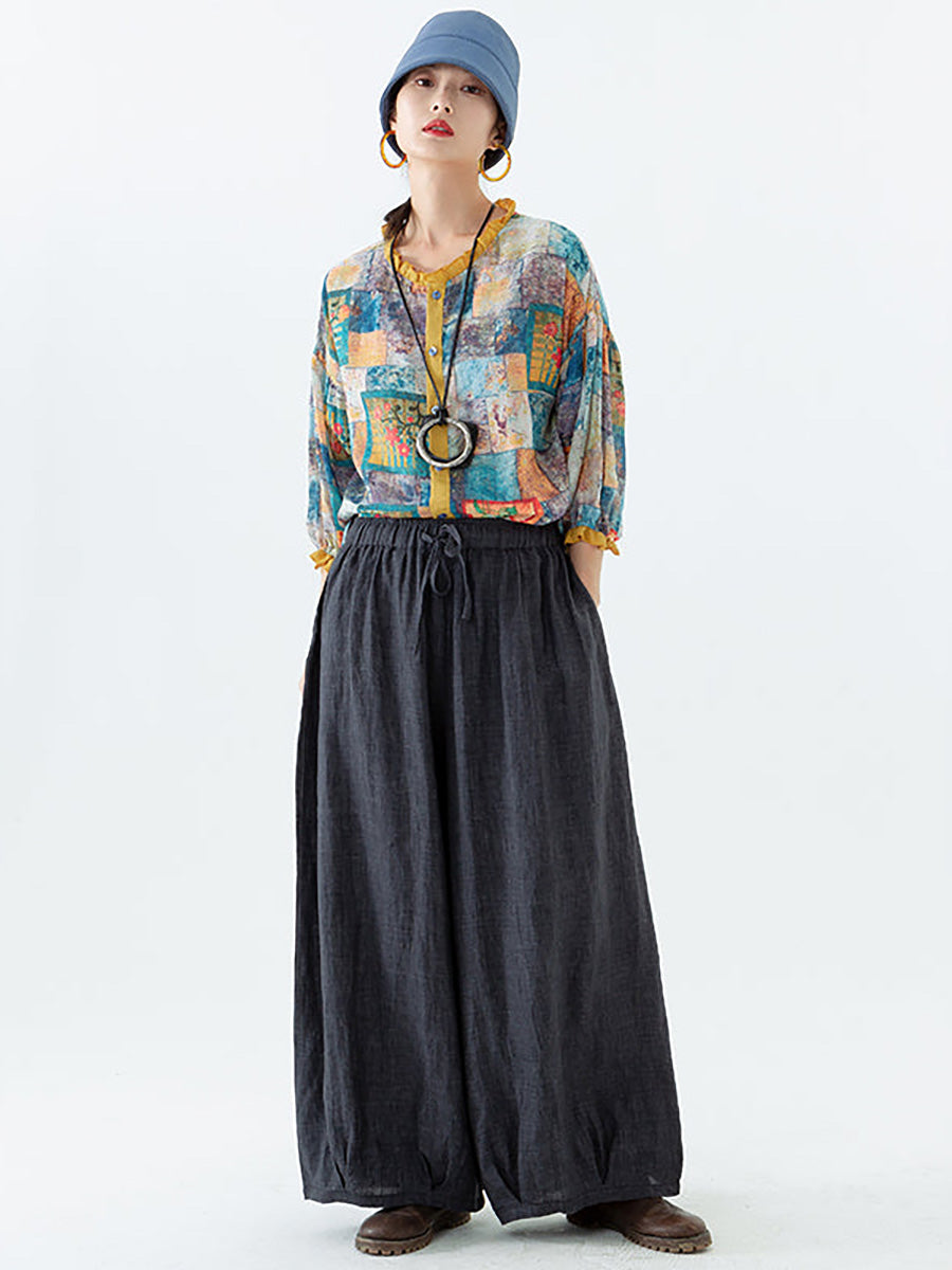 Plus Size Women's Wide Leg Pants Beige Linen