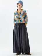 Plus Size Women's Wide Leg Pants Beige Linen