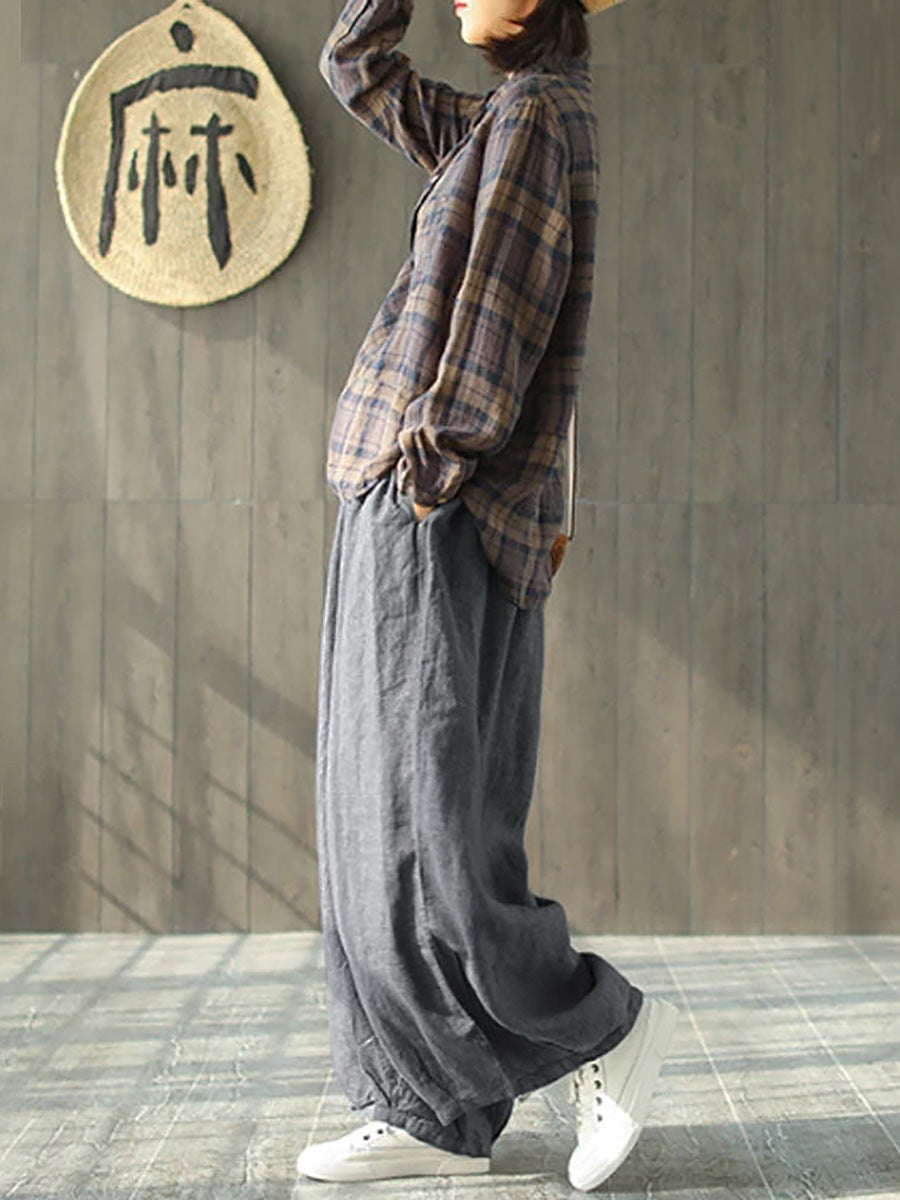 Plus Size Women's Wide Leg Pants Beige Linen