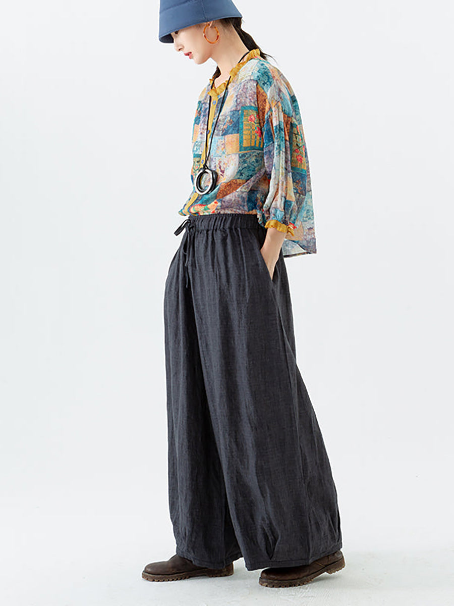 Plus Size Women's Wide Leg Pants Beige Linen