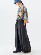 Plus Size Women's Wide Leg Pants Beige Linen
