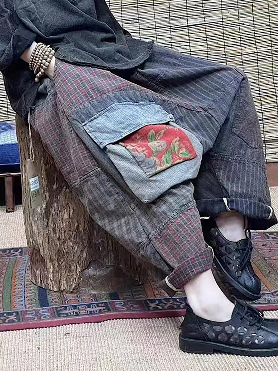 Women's Loose Pants Plus Size Patchwork Cotton Casual