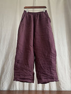 Plus Size Women's Pants Beige Linen Elastic Waist with Pockets