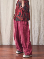 Plus Size Women's Pants Beige Linen Elastic Waist with Pockets