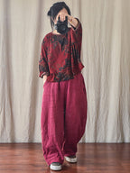 Plus Size Women's Pants Beige Linen Elastic Waist with Pockets