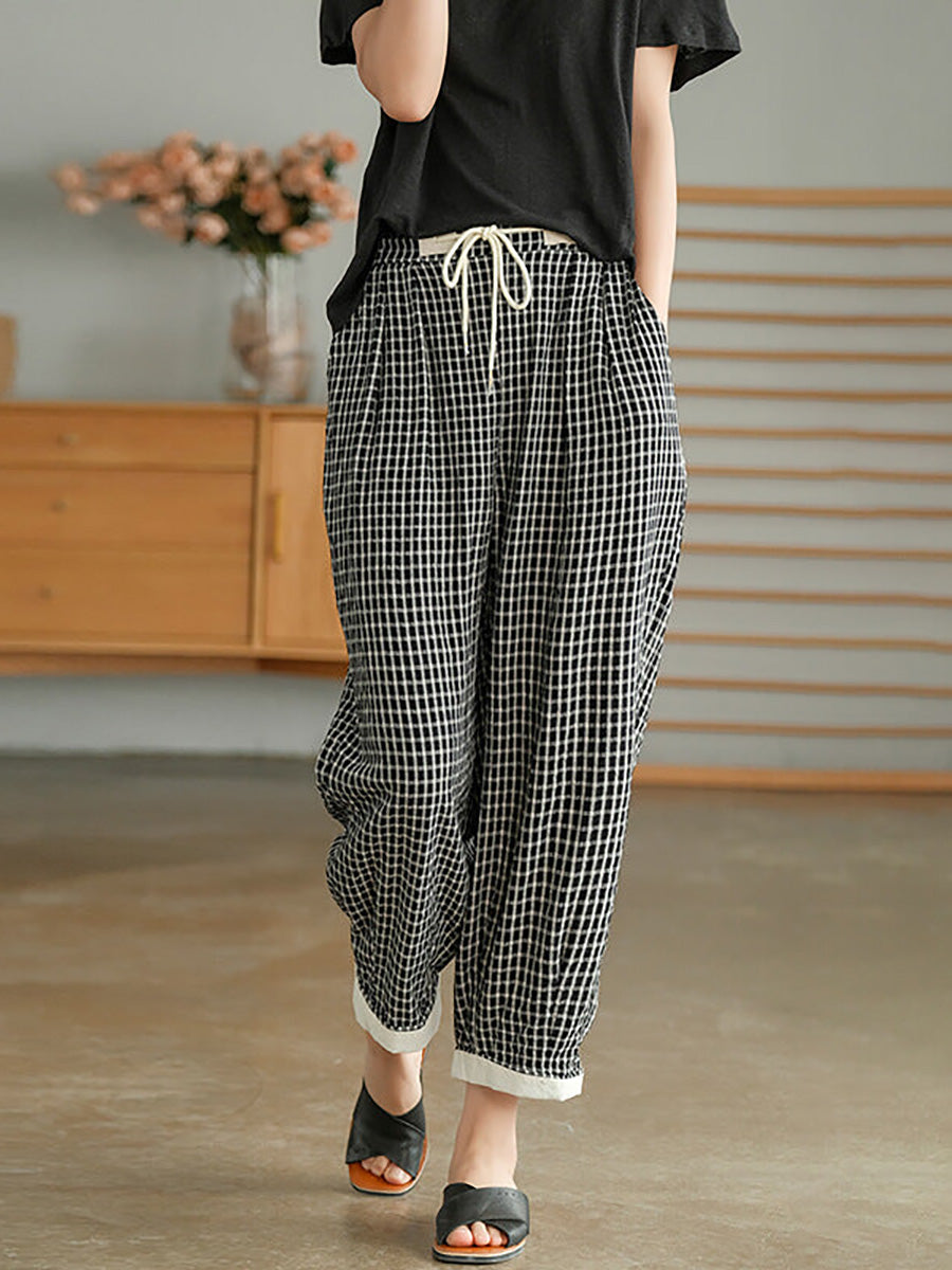Plus Size Women's Casual Pants Plaid Lightweight Viscose Polyester