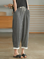 Plus Size Women's Casual Pants Plaid Lightweight Viscose Polyester