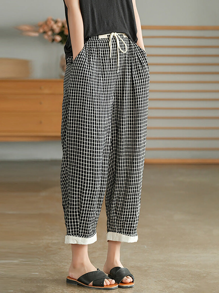 Plus Size Women's Casual Pants Plaid Lightweight Viscose Polyester