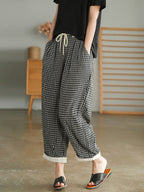 Plus Size Women's Casual Pants Plaid Lightweight Viscose Polyester