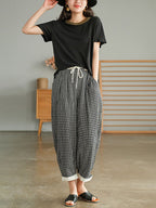 Plus Size Women's Casual Pants Plaid Lightweight Viscose Polyester