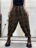 Women's Harem Pants Plaid Plus Size Corduroy
