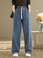 Women's Straight Pants Blue Cotton Blend