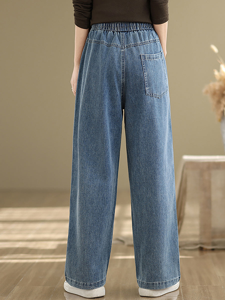Women's Straight Pants Blue Cotton Blend