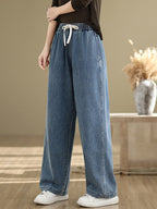 Women's Straight Pants Blue Cotton Blend