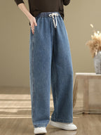 Women's Straight Pants Blue Cotton Blend