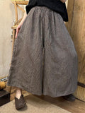 Women's Wide Leg Pants Plaid Plus Size Cotton Linen Ankle Length