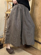 Women's Wide Leg Pants Plaid Plus Size Cotton Linen Ankle Length