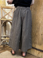 Women's Wide Leg Pants Plaid Plus Size Cotton Linen Ankle Length