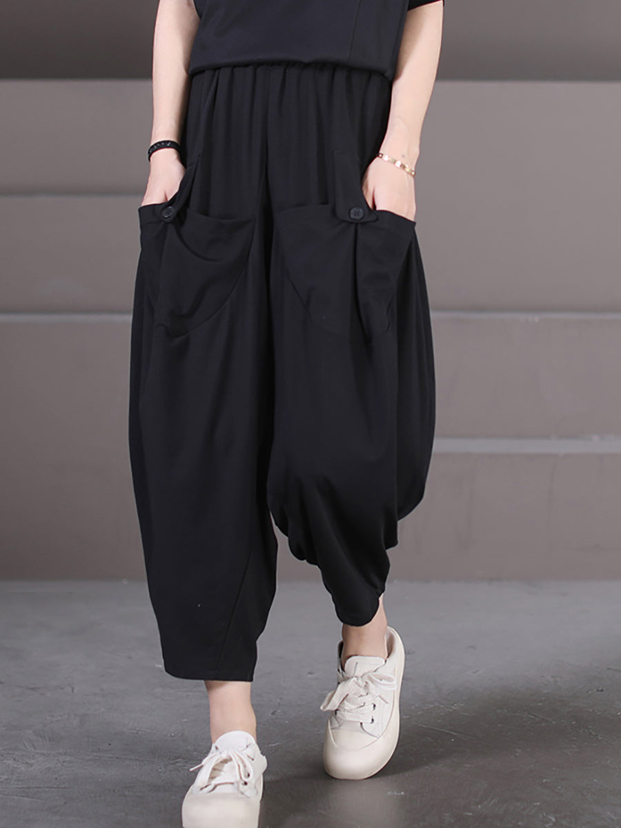 Women's Harem Pants Plus Size Black Stretch Fabric Casual Ankle-Length