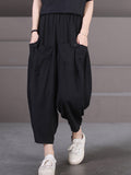 Women's Harem Pants Plus Size Black Stretch Fabric Casual Ankle-Length