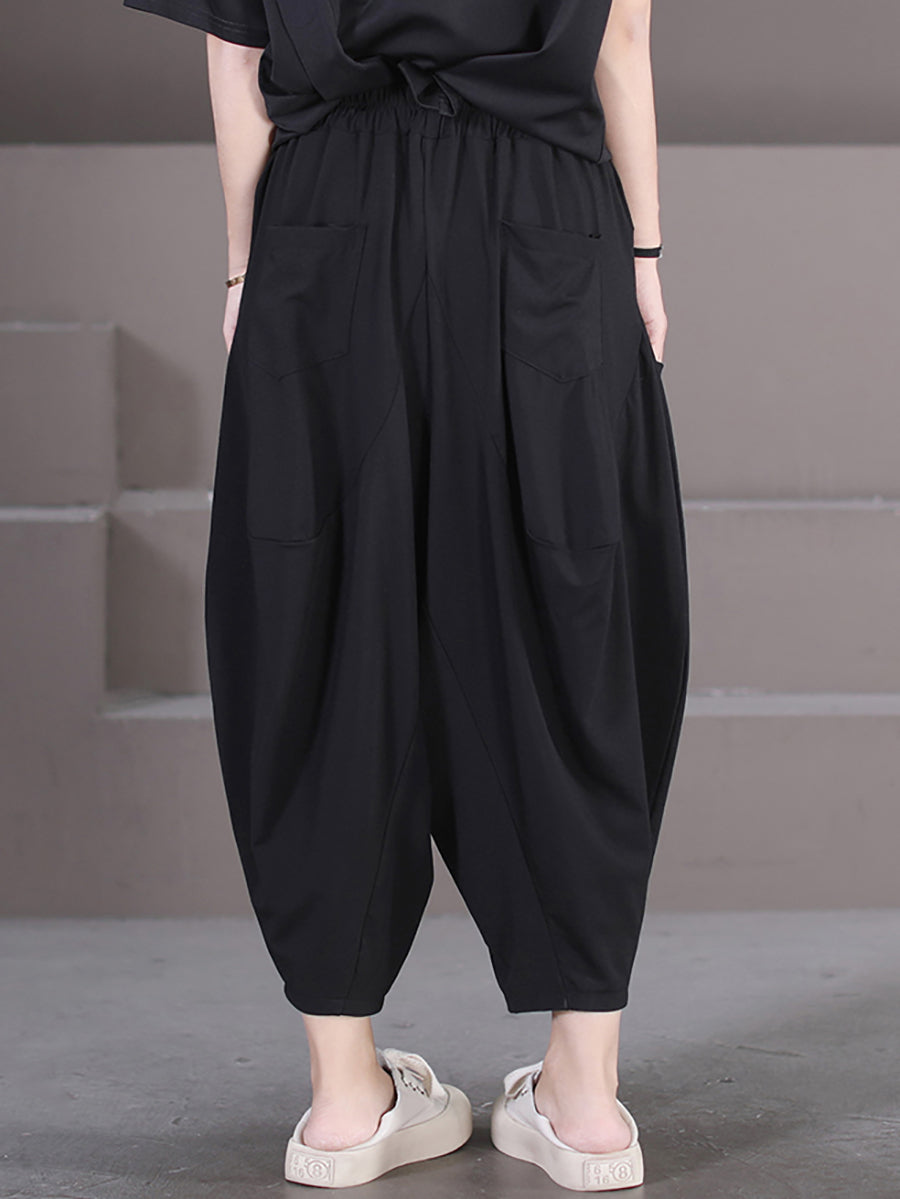 Women's Harem Pants Plus Size Black Stretch Fabric Casual Ankle-Length