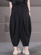 Women's Harem Pants Plus Size Black Stretch Fabric Casual Ankle-Length