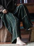Women's Wide Leg Pants Black Cotton Plus Size