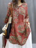 Womens Blouse - Plus Size Vintage Flower Design, O-Neck, 3/4 Sleeves - Ideal Summer Tops for Women - Brand Name - 1