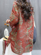 Womens Blouse - Plus Size Vintage Flower Design, O-Neck, 3/4 Sleeves - Ideal Summer Tops for Women - Brand Name - 3