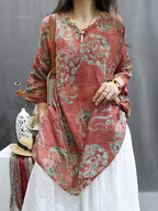 Womens Blouse - Plus Size Vintage Flower Design, O-Neck, 3/4 Sleeves - Ideal Summer Tops for Women - Brand Name - 4