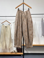 Women's Wide Leg Pants Green Jacquard Linen Cotton