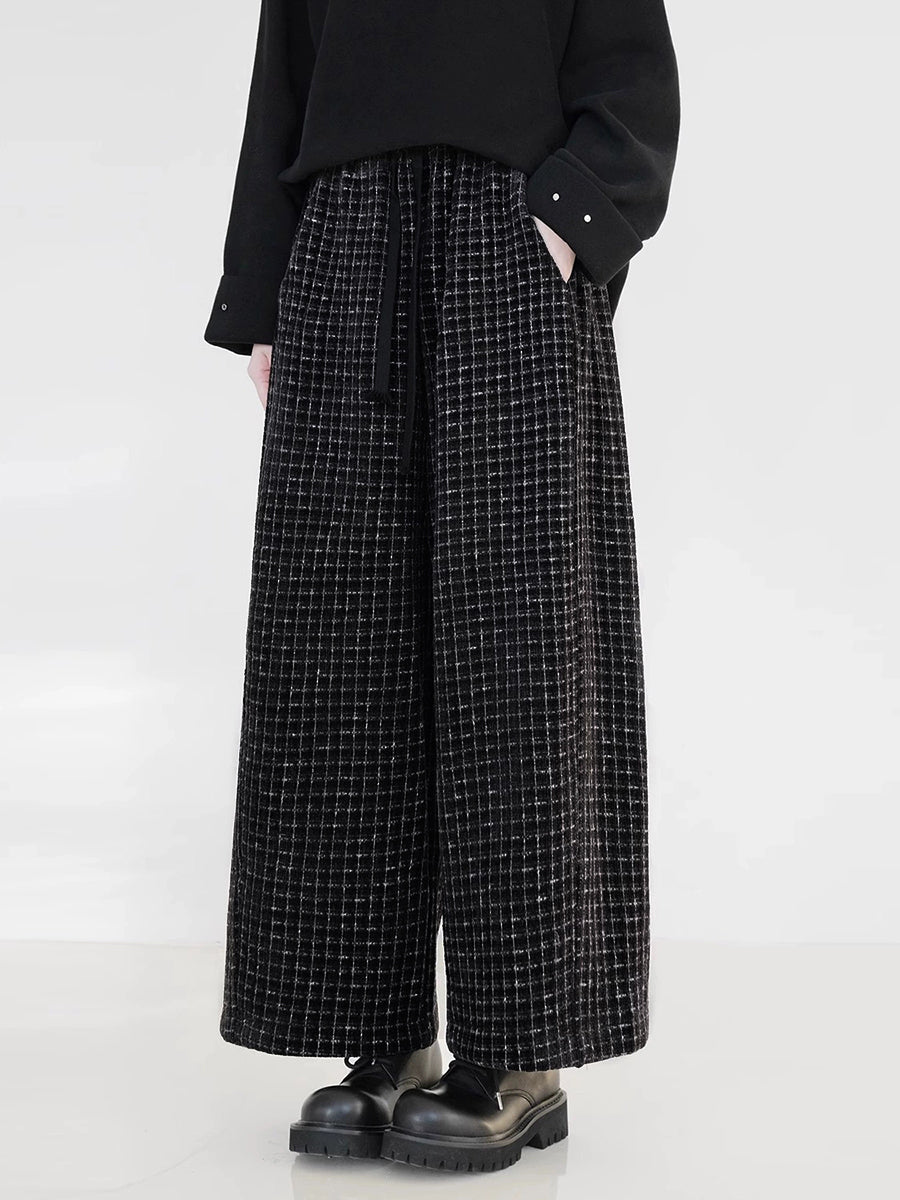 Women's Straight Pants Ankle Length Plaid Fleece Lined Blend