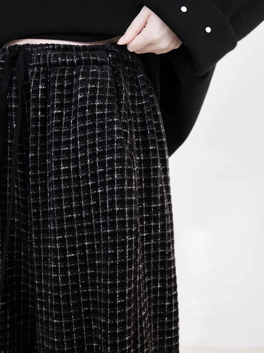 Women's Straight Pants Ankle Length Plaid Fleece Lined Blend
