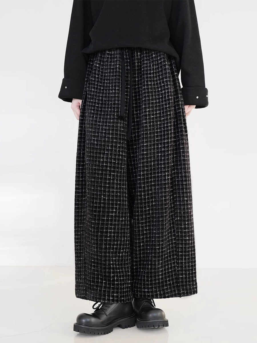 Women's Straight Pants Ankle Length Plaid Fleece Lined Blend