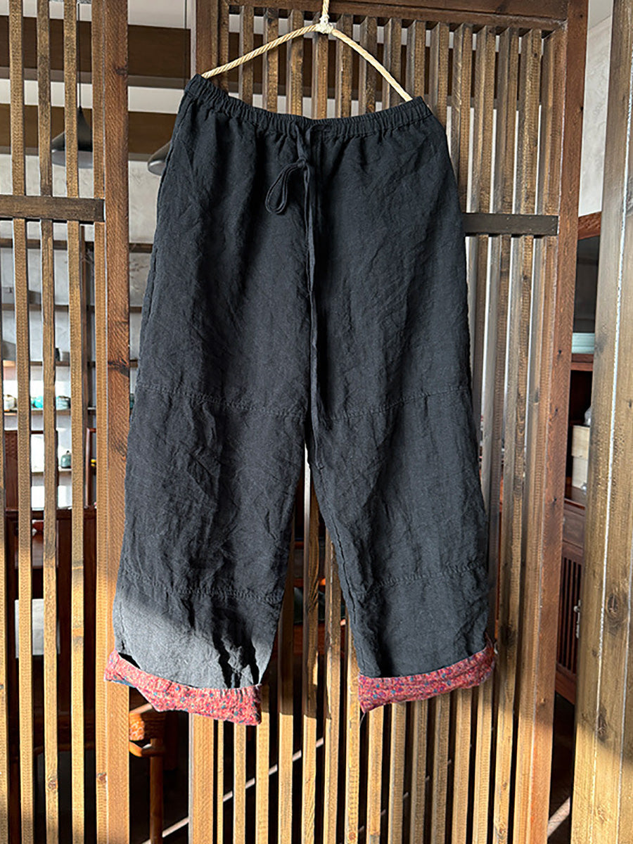 Women's Wide Leg Pants Green Linen Plus Size