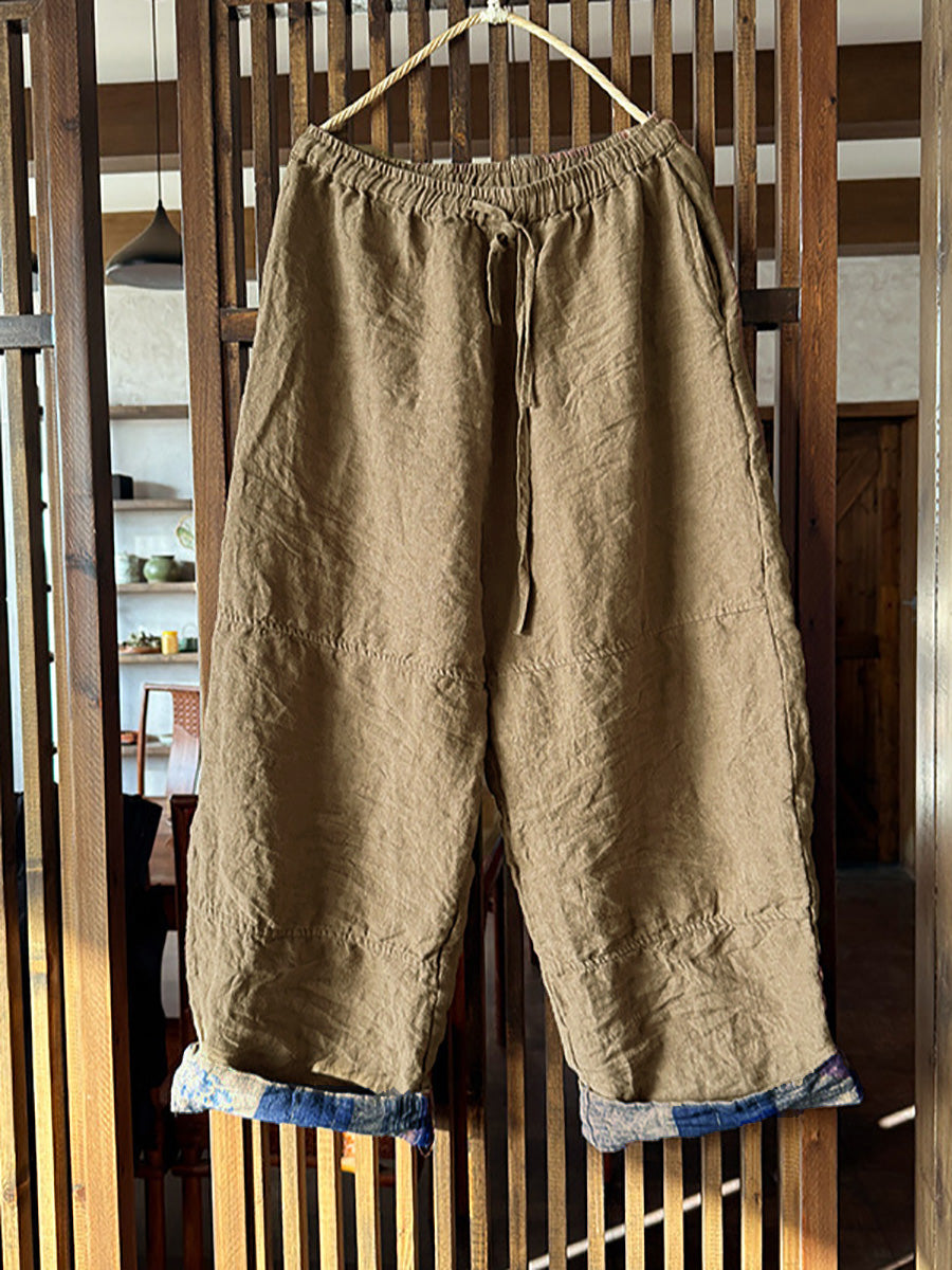 Women's Wide Leg Pants Green Linen Plus Size