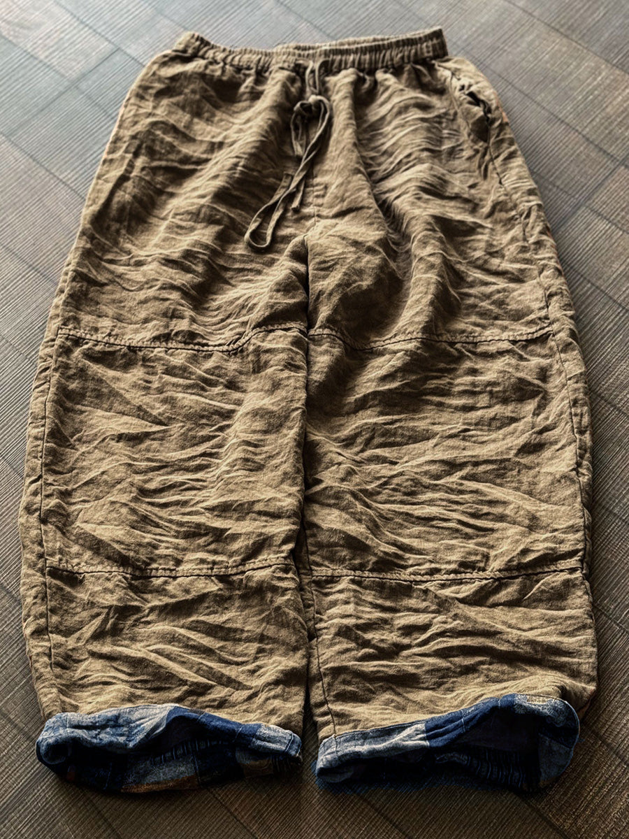 Women's Wide Leg Pants Green Linen Plus Size