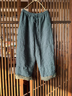 Women's Wide Leg Pants Green Linen Plus Size