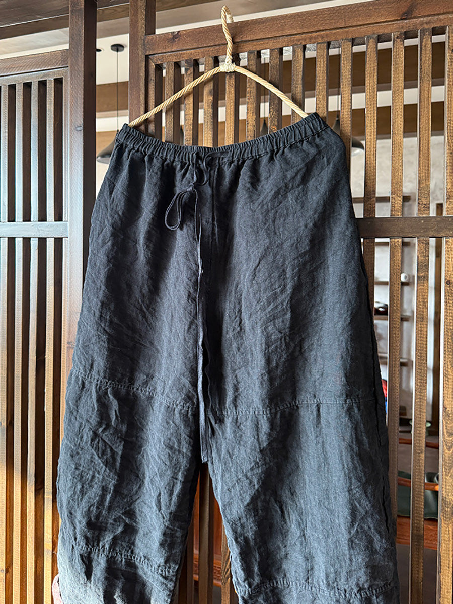 Women's Wide Leg Pants Green Linen Plus Size