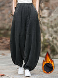 Plus Size Women's Harem Pants Black Fleece-lined Cotton