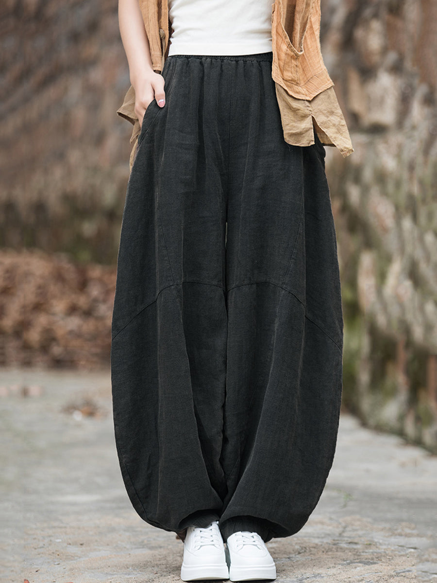 Plus Size Women's Harem Pants Black Fleece-lined Cotton