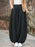 Plus Size Women's Harem Pants Black Fleece-lined Cotton