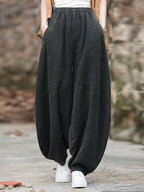 Plus Size Women's Harem Pants Black Fleece-lined Cotton