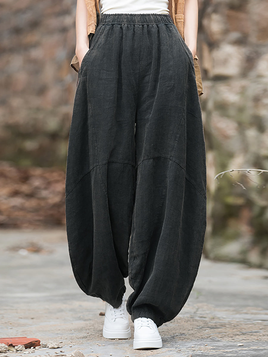 Plus Size Women's Harem Pants Black Fleece-lined Cotton