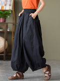 Women's Plus Size Lantern Pants Beige Linen Cotton