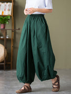 Women's Plus Size Lantern Pants Beige Linen Cotton