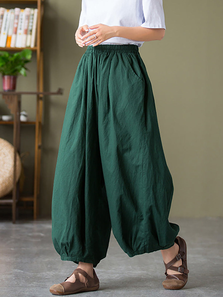 Women's Plus Size Lantern Pants Beige Linen Cotton