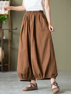 Women's Plus Size Lantern Pants Beige Linen Cotton