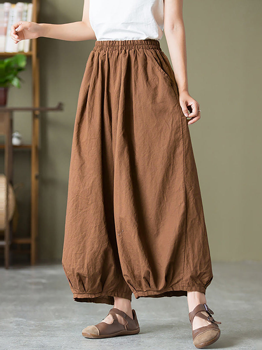 Women's Plus Size Lantern Pants Beige Linen Cotton